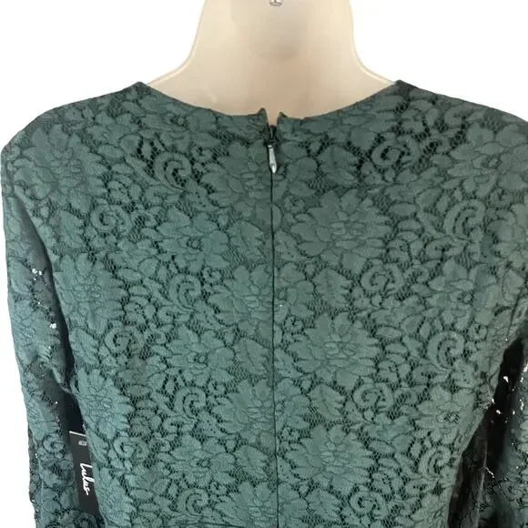 NWT Lulus Favorite Flair Forest Green Lace Flounce Sleeve Mini Dress Size Large - Picture 5 of 8